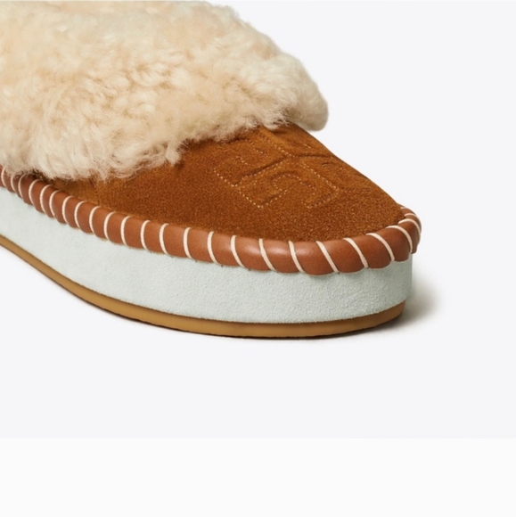TORY BURCH Toasted Caramel Shearling Slippers NEW! Size 9.5 - Picture 3 of 12